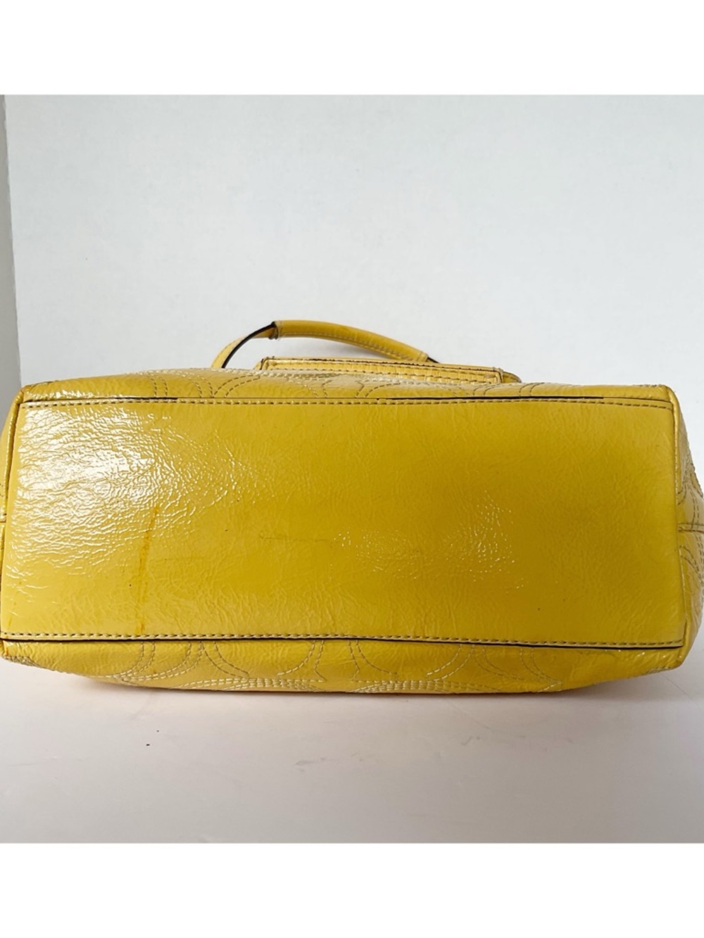 Coach 2012 Signature Patent Leather Tote in Canary Yellow (Flaws) - Picture 8 of 15